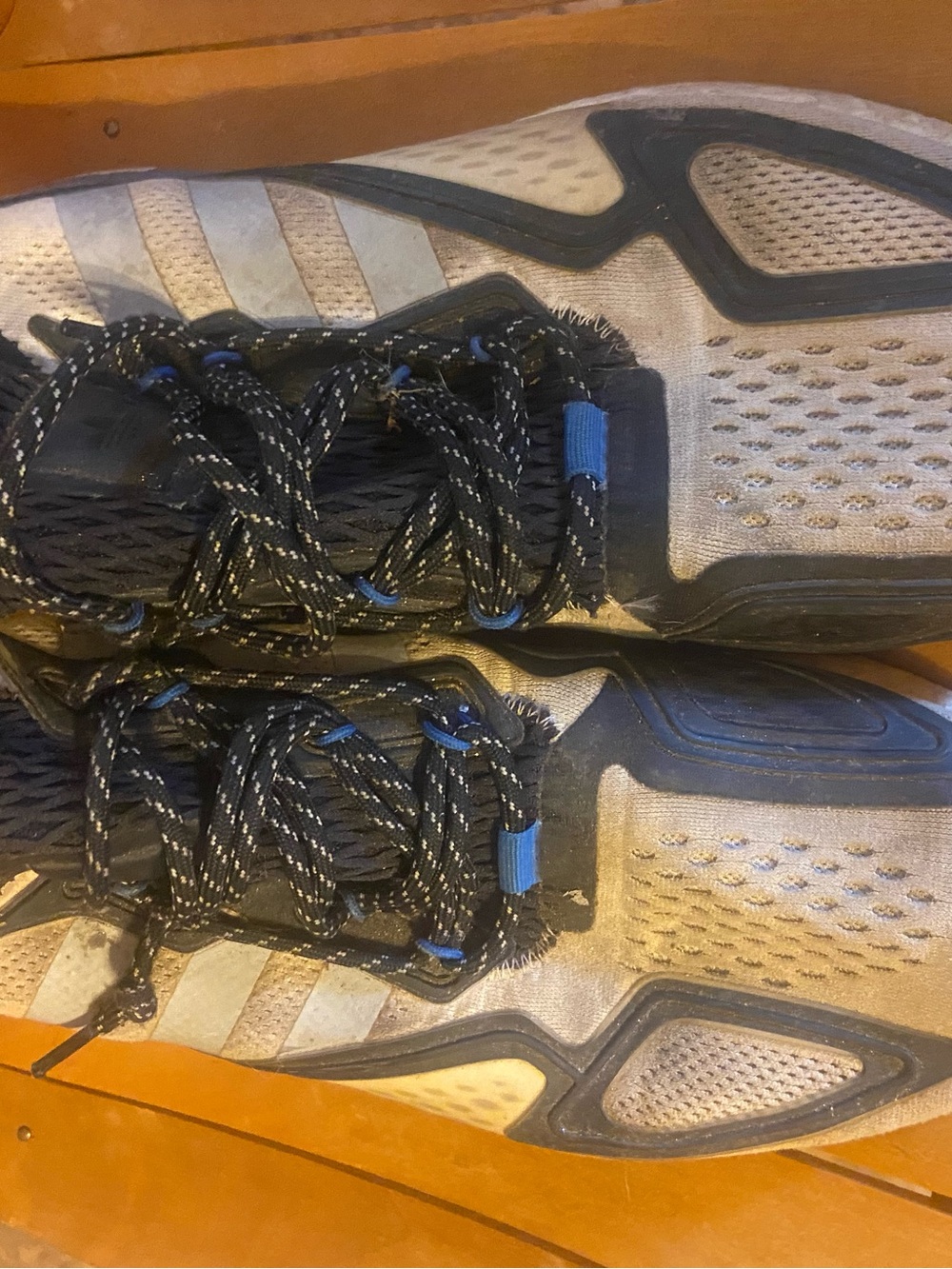 Mens adidas shoes with pink and blue accents. Size 10.5